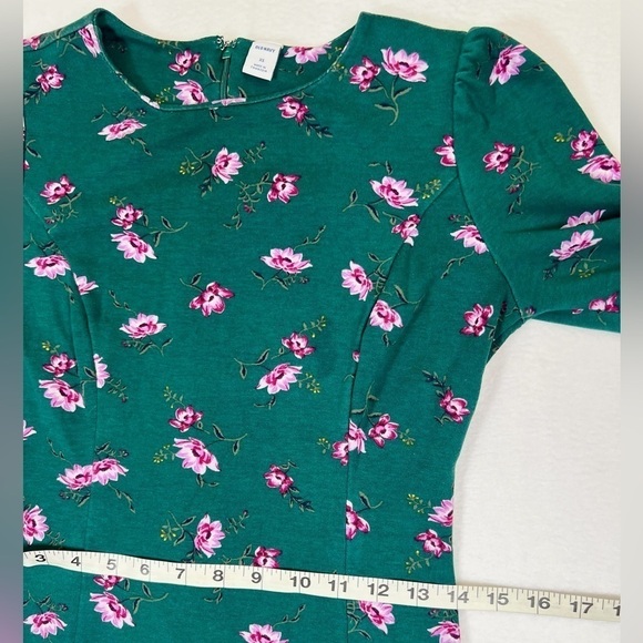 OLD NAVY Long Sleeve Ponte Knit Shirred Sleeve Sheath Dress Green Floral Fall XS - Picture 10 of 12